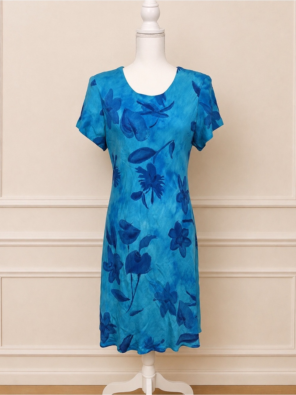 VTG 90s Jeffrey & Dara Floral Sheath Dress Blue Rayon Whimsigoth Grunge Sz 12